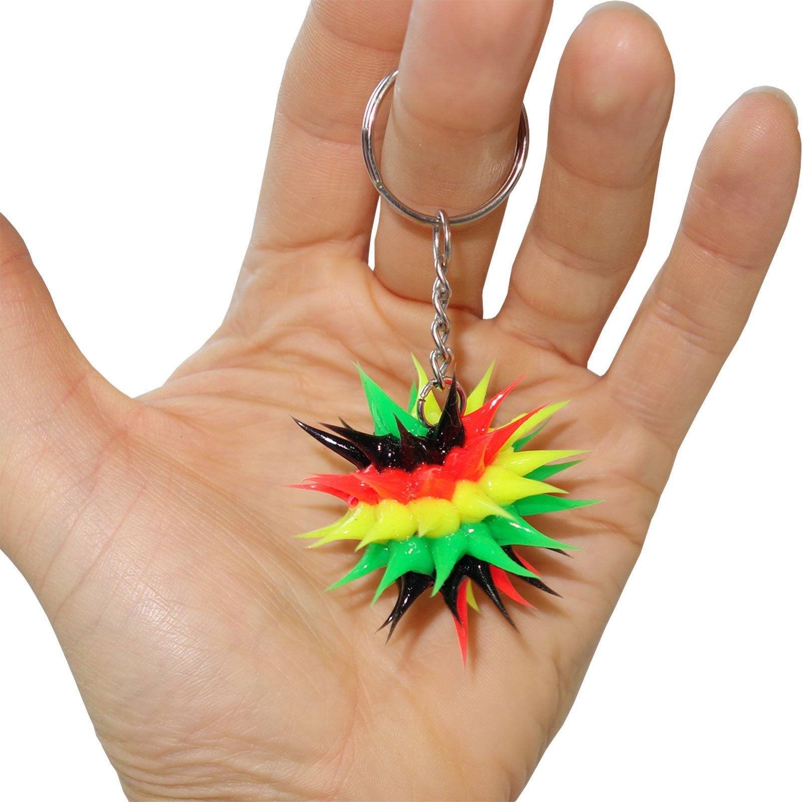 2 X Rasta Neon Ball Key Ring Chains Fobs Mens Womens Boys Girls Childrens Toys