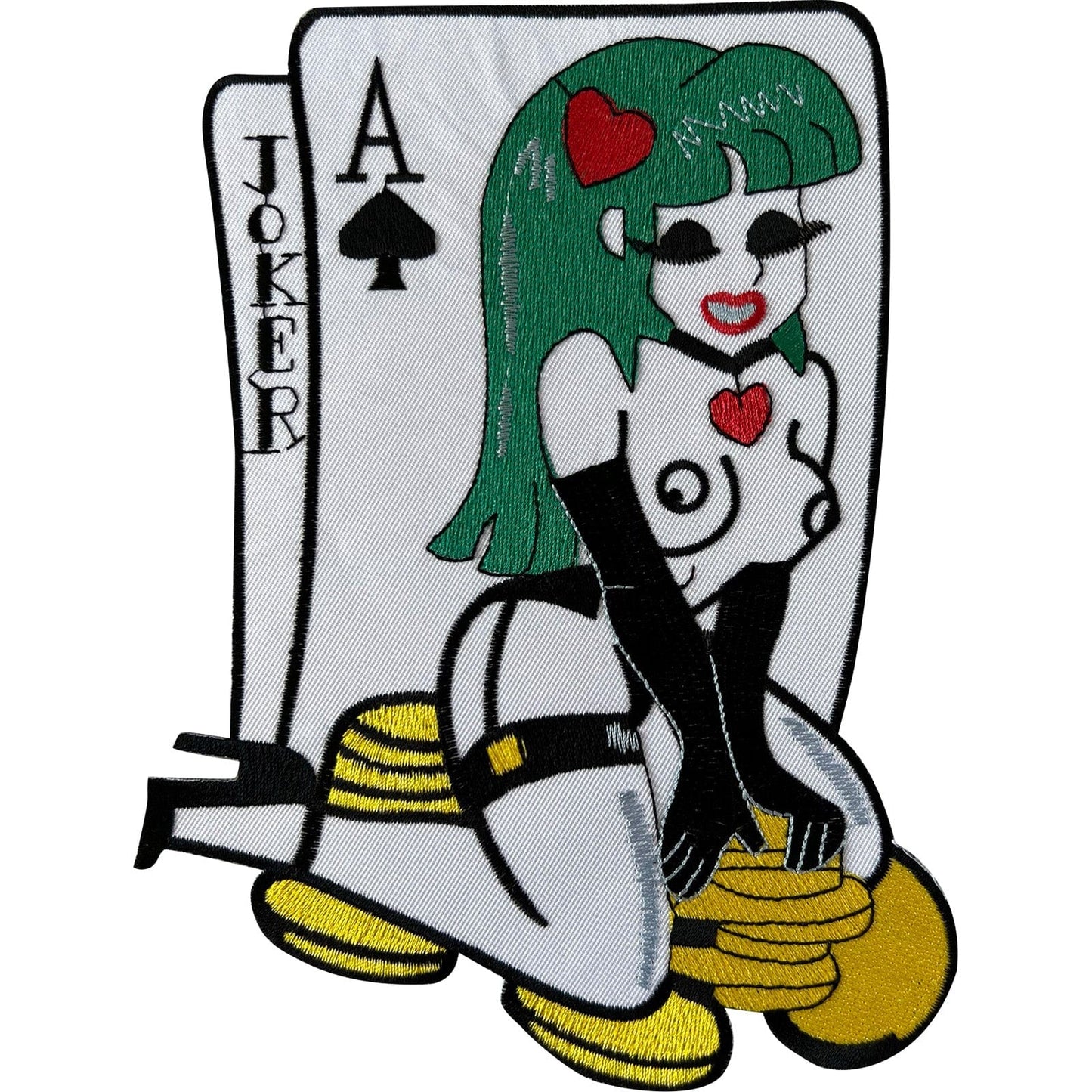 Big Large Iron Sew On Jacket Patch Sexy Girl Coin Ace Spades Joker Playing Cards