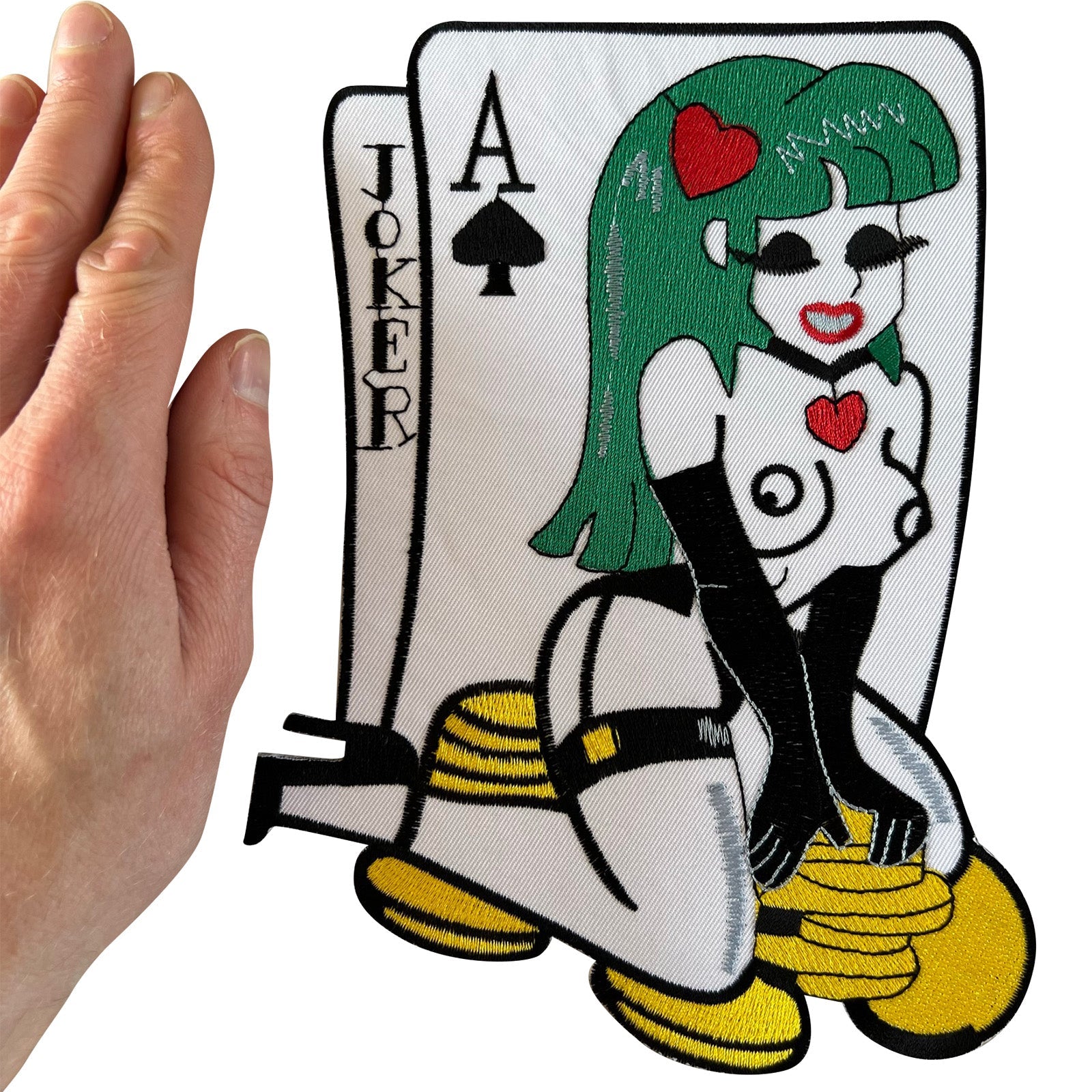 Big Large Iron Sew On Jacket Patch Sexy Girl Coin Ace Spades Joker Playing Cards