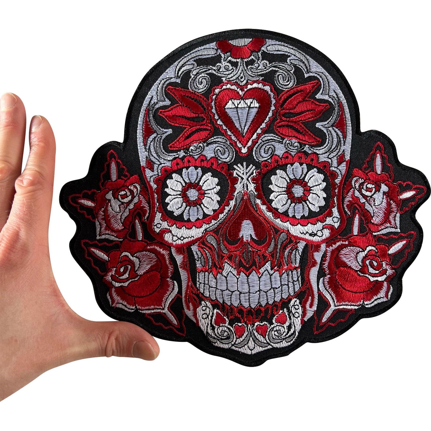 Big Large Red Flower Sugar Skull Patch Iron Sew On Jacket T Shirt Clothing Badge