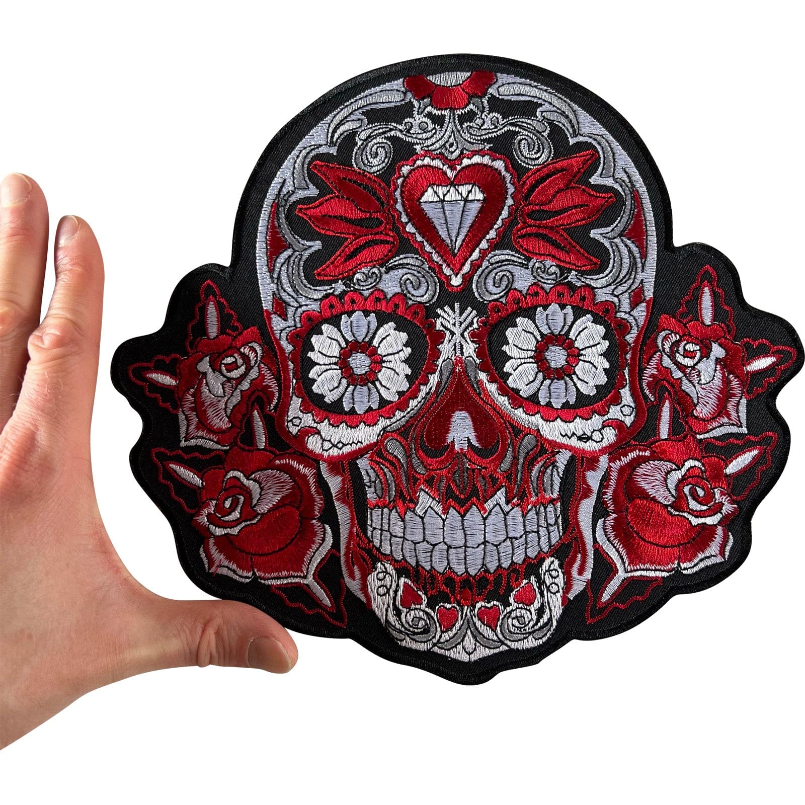 Big Large Red Flower Sugar Skull Patch Iron Sew On Jacket T Shirt Clothing Badge