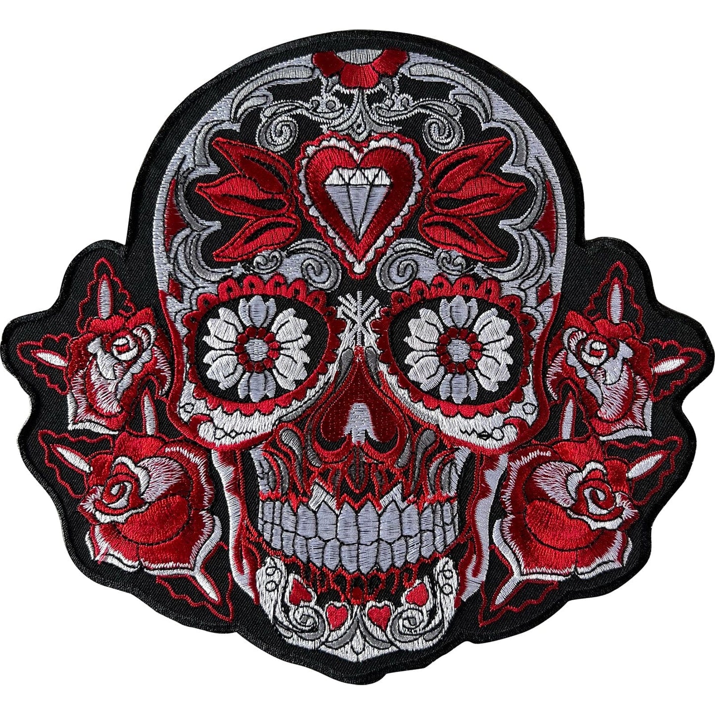 Big Large Red Flower Sugar Skull Patch Iron Sew On Jacket T Shirt Clothing Badge