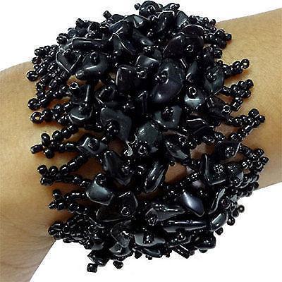 Black Stone Beads Bracelet Wristband Bangle Womens Ladies Girls Kids Jewellery Black Stone Beads Bracelet Wristband Bangle Womens Ladies Girls Kids Jewellery