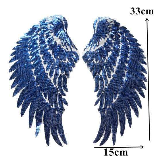 Blue Angel Wings Iron On Patch / Sew On Large Cherub Wings Sequin Embroidered Badge Sequins Embroidery Applique