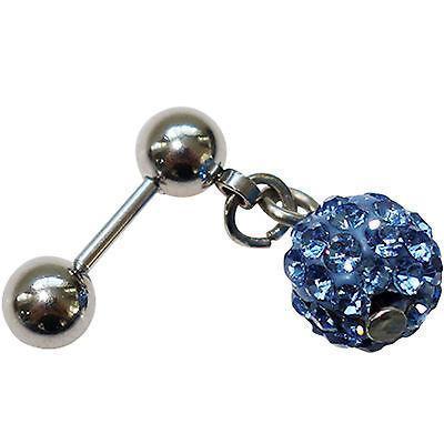 Blue Crystal Ball Ear Stud Earring Silver Barbell Cartilage Tragus Body Piercing