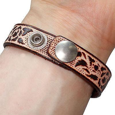 Brown Leather Floral Flower Bracelet Wristband Bangle Mens Womens Kid Boys Girls