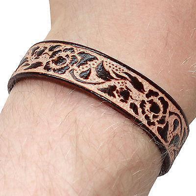 Brown Leather Floral Flower Bracelet Wristband Bangle Mens Womens Kid Boys Girls