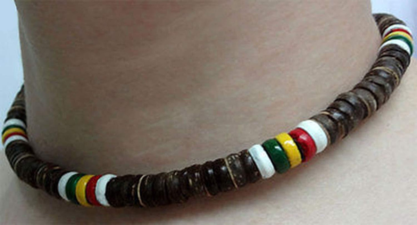 Brown Rasta Surfer Wooden Necklace Chain Choker Mens Womens Boys Girls Jewellery