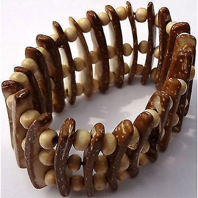 Brown Wood Beads Surf Wristband Bracelet Bangle Mens Ladies Boys Girls Jewellery