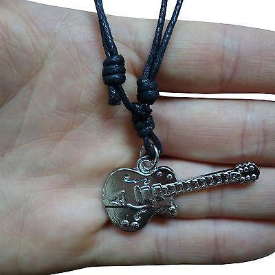 Electric Guitar Pendant Chain Necklace Choker Silver Tone Mens Womens Boys Girls