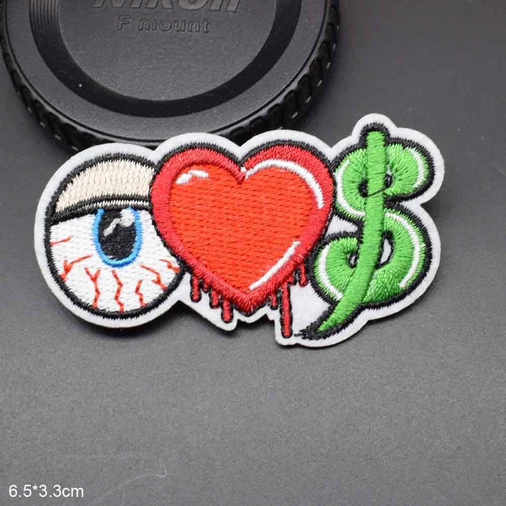 Eye Love Money Iron On Patch Sew On Patch Eyeball Red Heart Dollar Sig