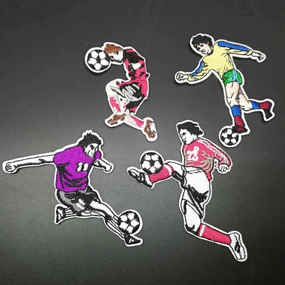 4 Piece Set Footballer Iron On Patch Sew On Patch Football Player Embroidered Badge Football Embroidery Applique Motif