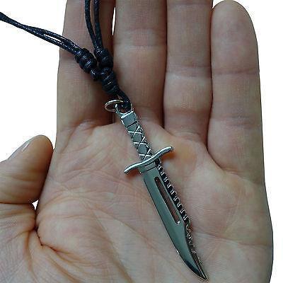 Knife Silver Tone Pendant Chain Necklace Choker Charm Mens Womens Girls Boys Kid