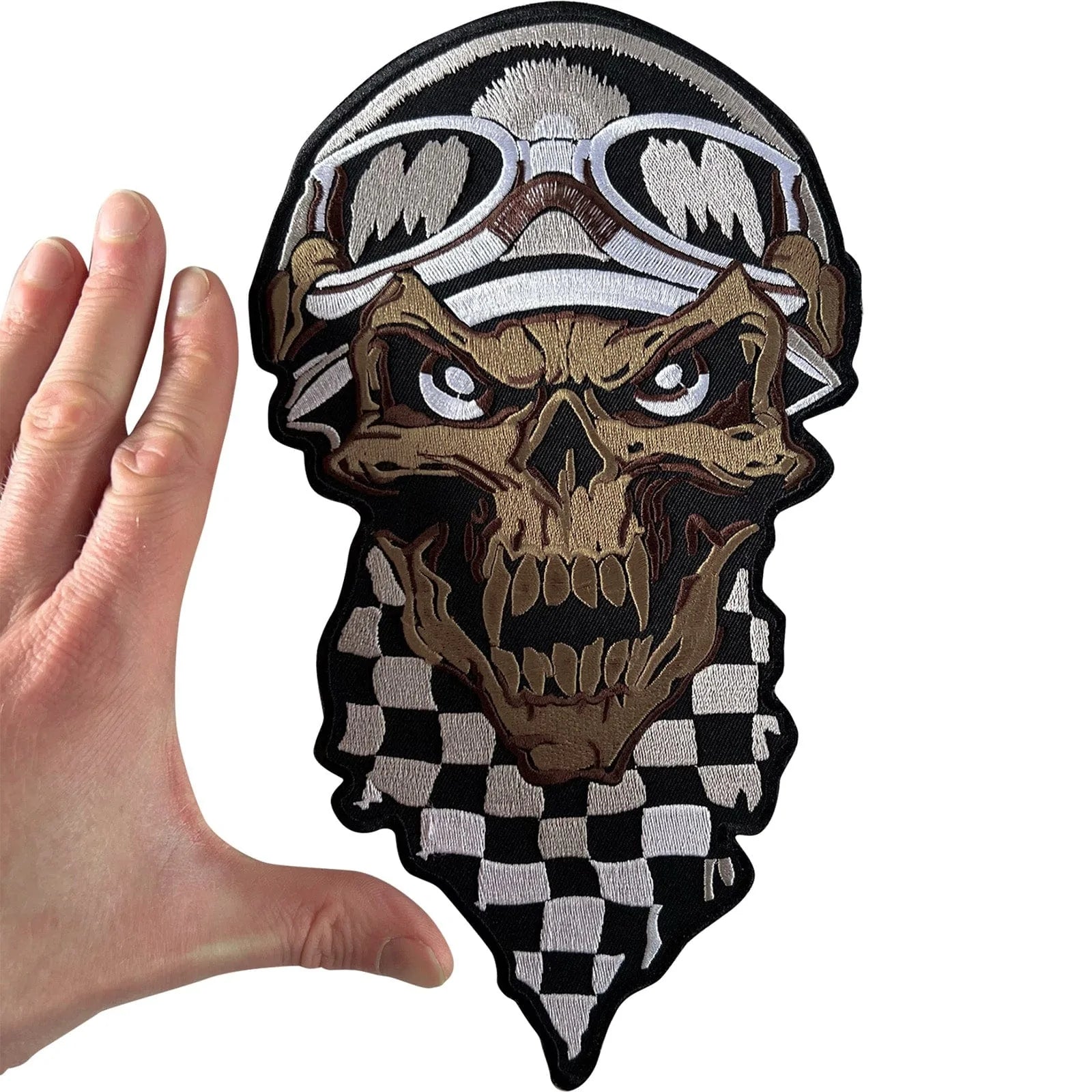 Large Iron Sew On Clothes Patch Badge Skull Motorbike Helmet Motorcycle Goggles