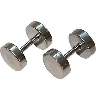 Mens Silver Fake Barbell Plug Stretcher Ear Stud Earrings Body Piercing Jewelry