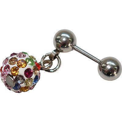 Multicoloured Crystal Ball Ear Stud Earring Barbell Cartilage Tragus Lobe Earing