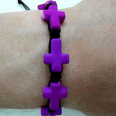 Neon Purple Jesus Cross Wristband Bracelet Bangle for a Man Woman Girl Jewellery