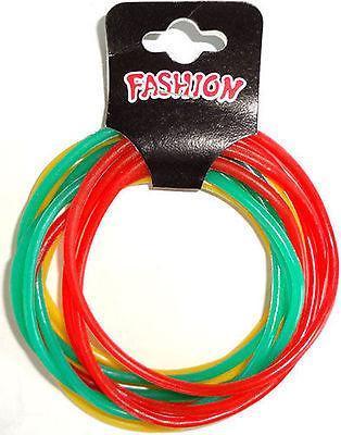 Pack of 12 Hippy Rasta Gummy Bracelets Wristbands Bangles Mens Womens Boys Girls