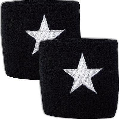 Pair of Black White Nautical Star Wrist Sweatbands Wristbands Basketball Cardio