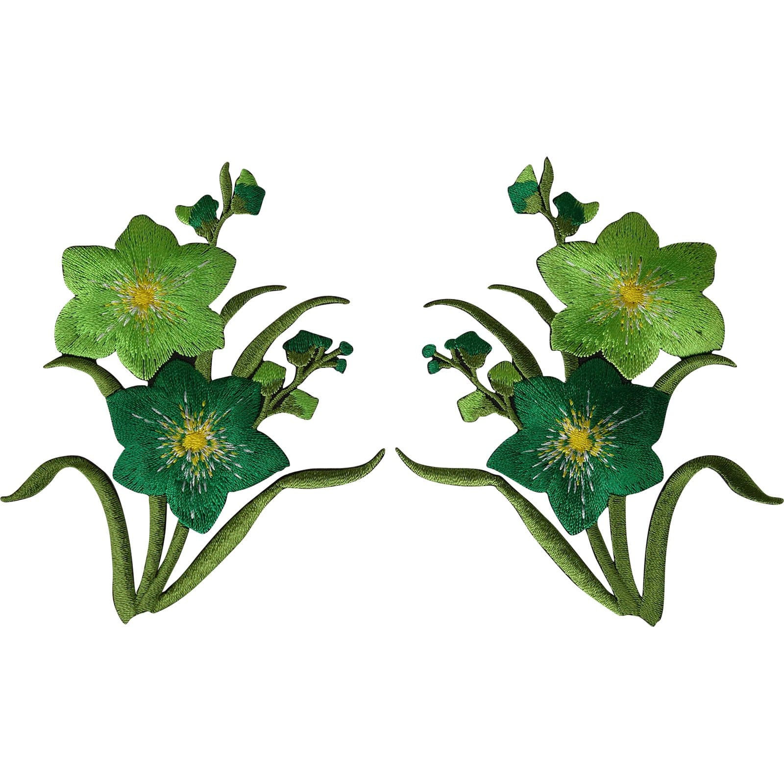 Pair of Green Flower Patches Iron Sew On Flowers Embroidered Patch Badge Motifs