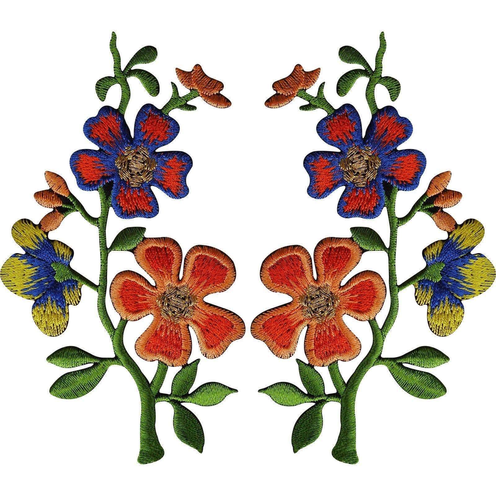 Flower Patches Iron-on Embroidered Motifs Canal Boat/barge Folk Art Yellow  Pansy & Red or Pink Rose Floral Embellishments 