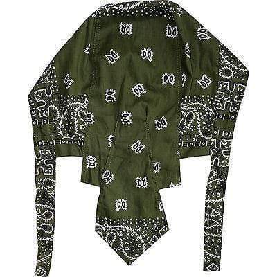 Paisley Leaf Pre Tied Green Bandana Chef Gym Under Bike Helmet Sun Hat Skull Cap