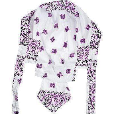 Paisley Leaf White Purple Bandana Biker Durag Head Hair Hat Cap Doorag Headwear