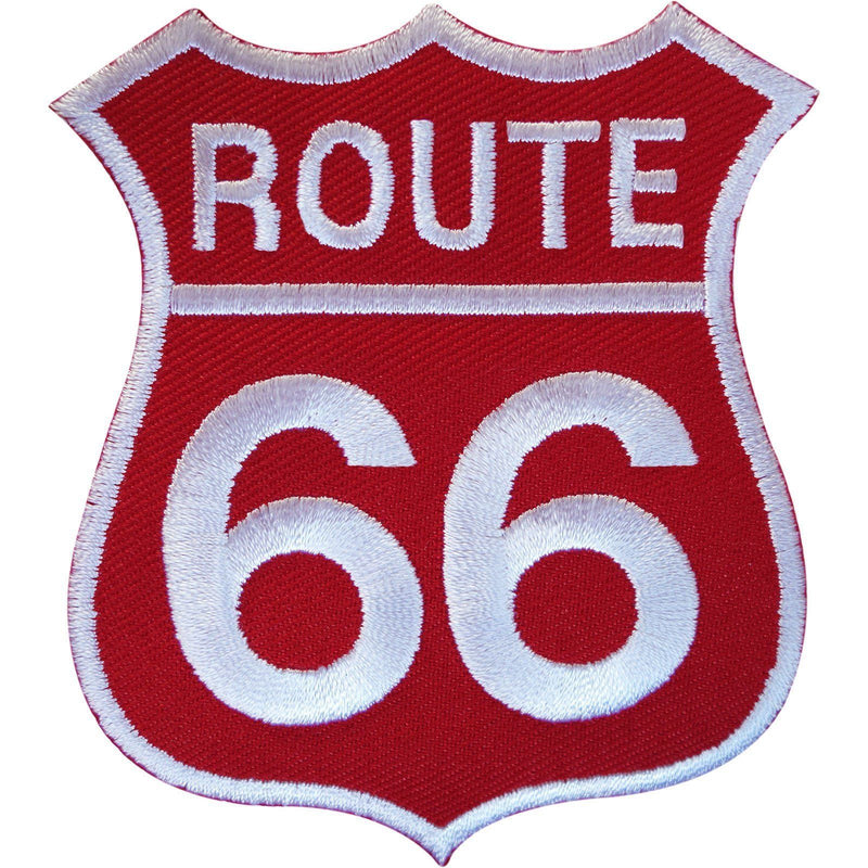 Red Route 66 Sign Patch Iron Sew On Embroidered Clothes Badge USA Unit