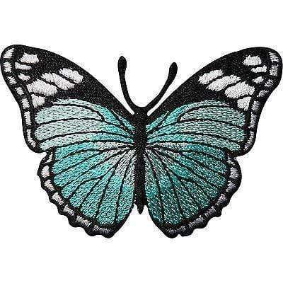 Turquoise Blue Butterfly Embroidered Iron / Sew on Patch Jeans Jacket Bag  Badge 