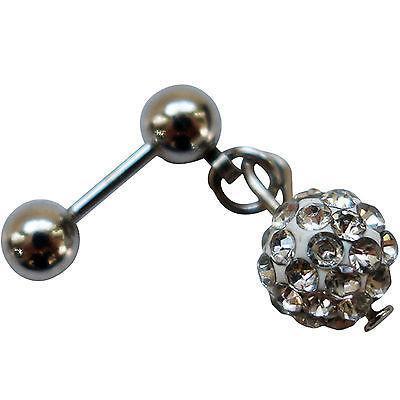 White Crystal Ball Ear Stud Earring Barbell Cartilage Tragus Lobe Body Piercing