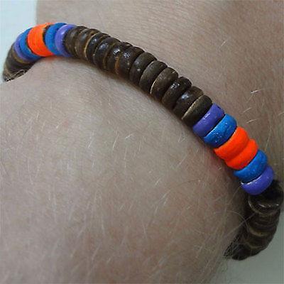 Wood Brown Neon UV Fluorescent Bead Surfer Bracelet Wristband Bangle Mens Womens