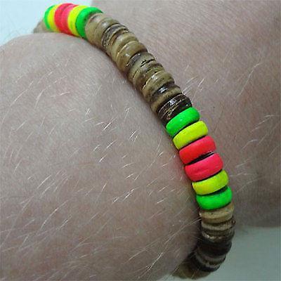 Wood Neon Bead Surfer Bracelet Wristband Bangle Mens Womens Boys Girls Jewellery