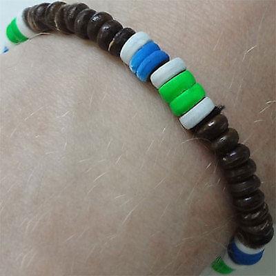 Wood Neon Bead Surfer Bracelet Wristband Bangle Mens Womens Boys Girls Jewelry